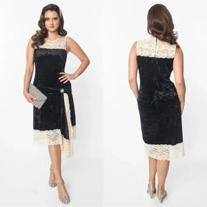 NWOT Black and Cream Velour Lace Dress